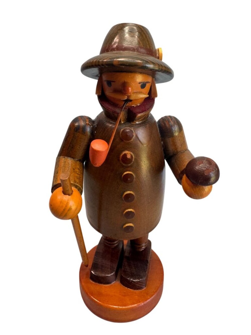 Vintage East German Wood Smoker Mushroom Hunter 8" Erzgebirge Figure